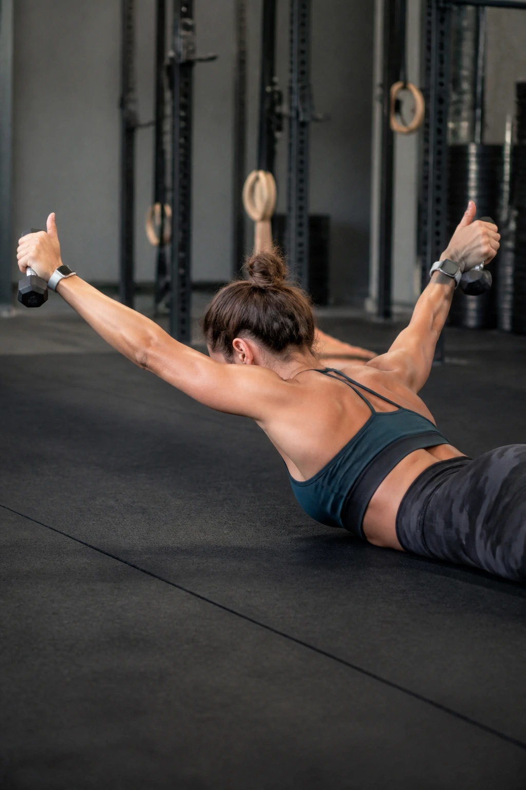 Prone Y raises on a bench focusing on lower traps