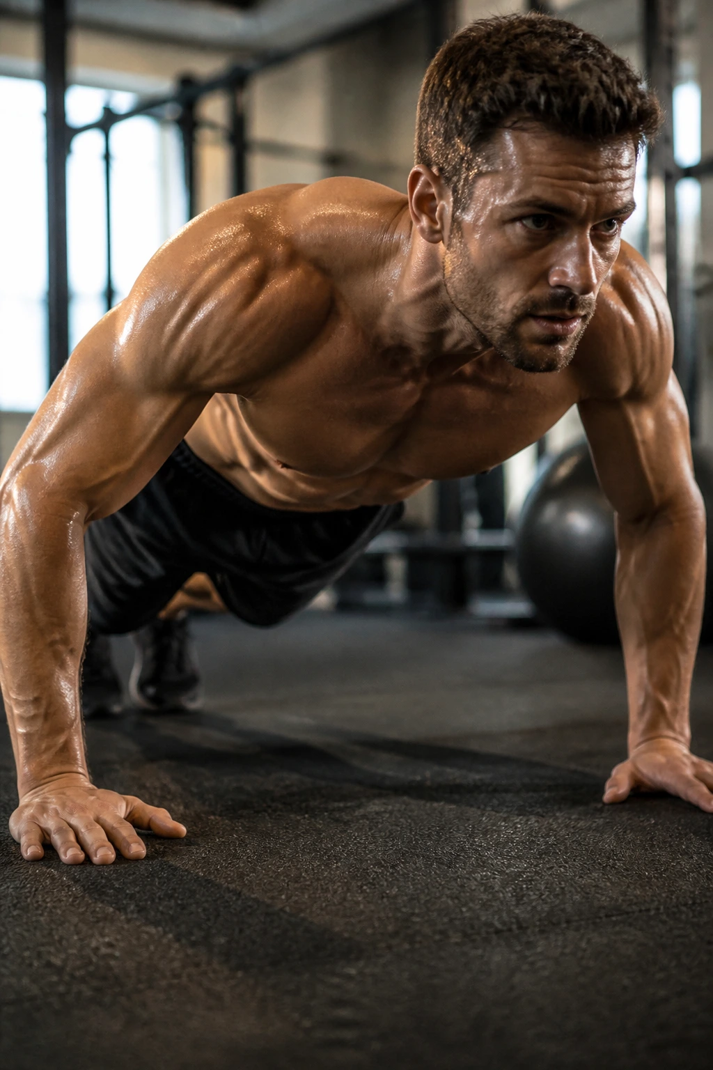 Close-up of athlete performing push-ups for a finisher circuit