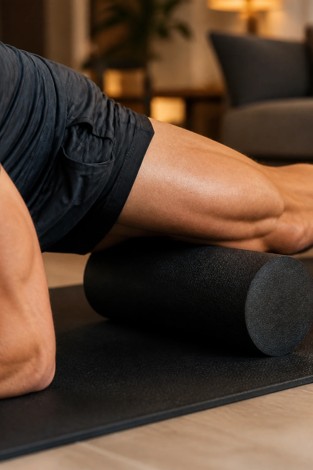 Quadriceps on foam roller during forearm plank at home