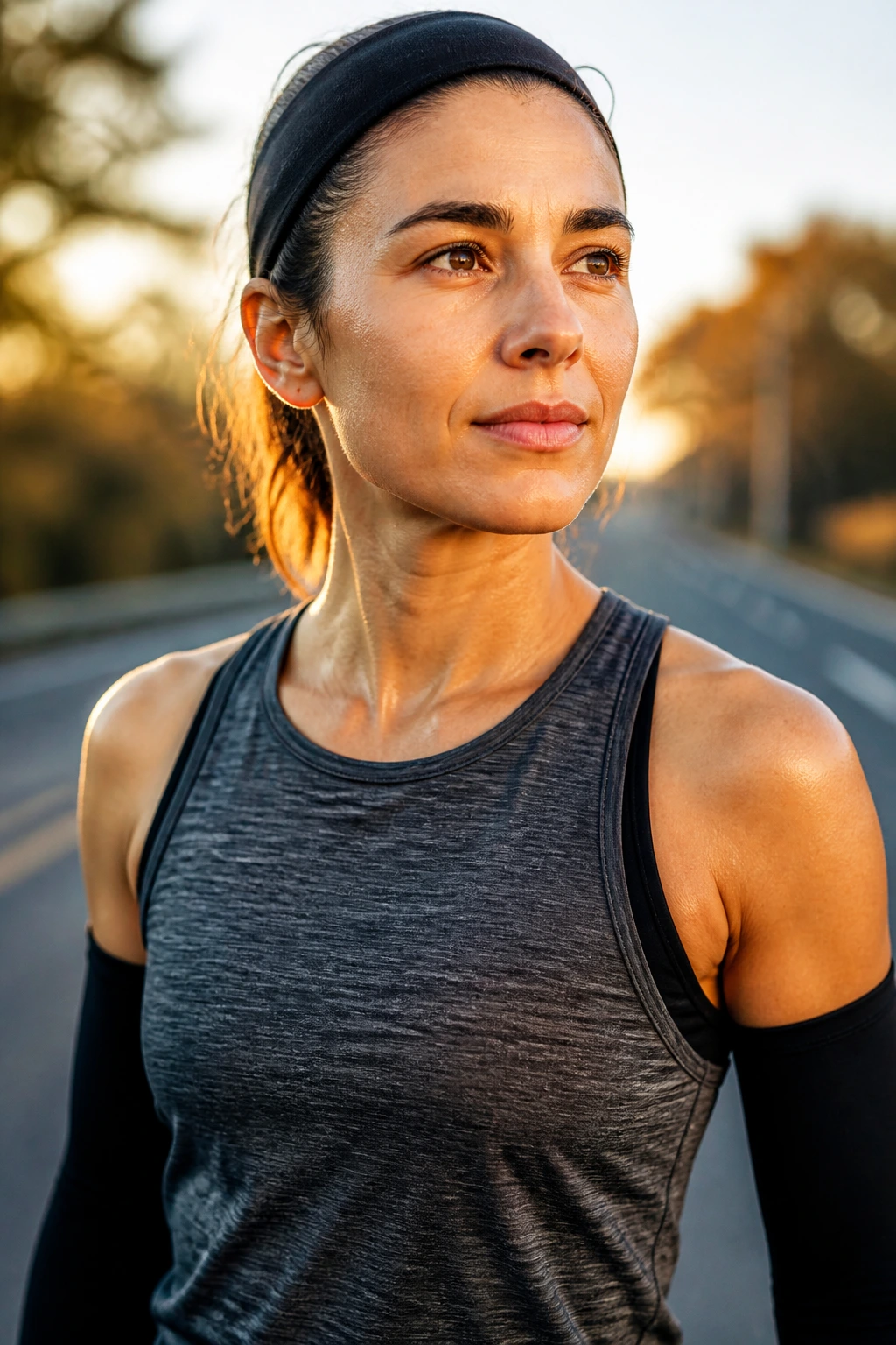 Close-up portrait of a focused runner in race gear