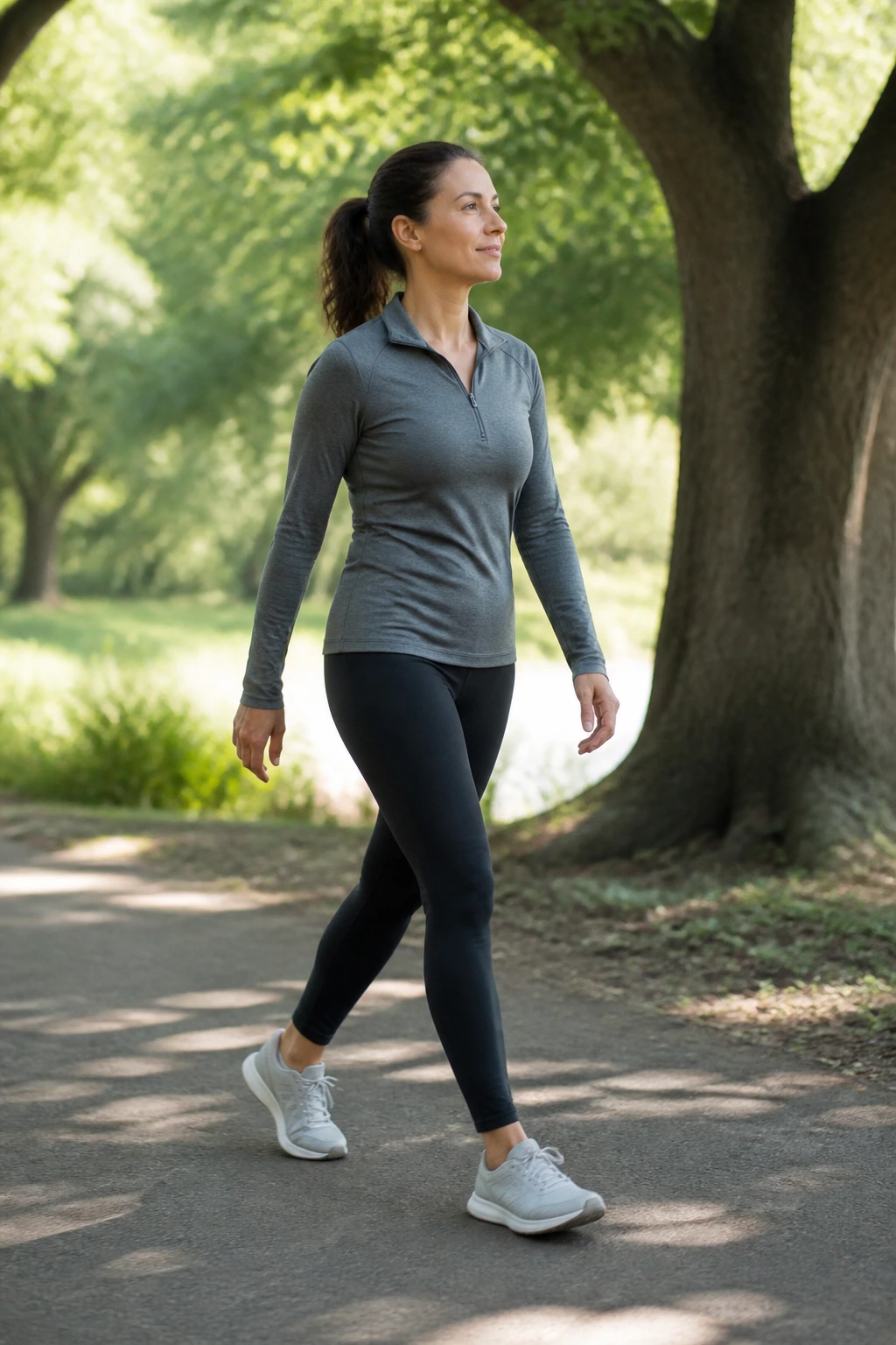 Woman walking in park during recovery-focused week