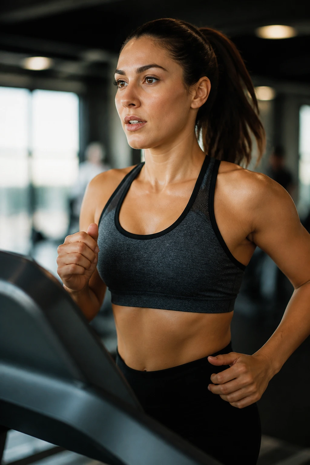 Portrait of a runner on a treadmill during recovery interval