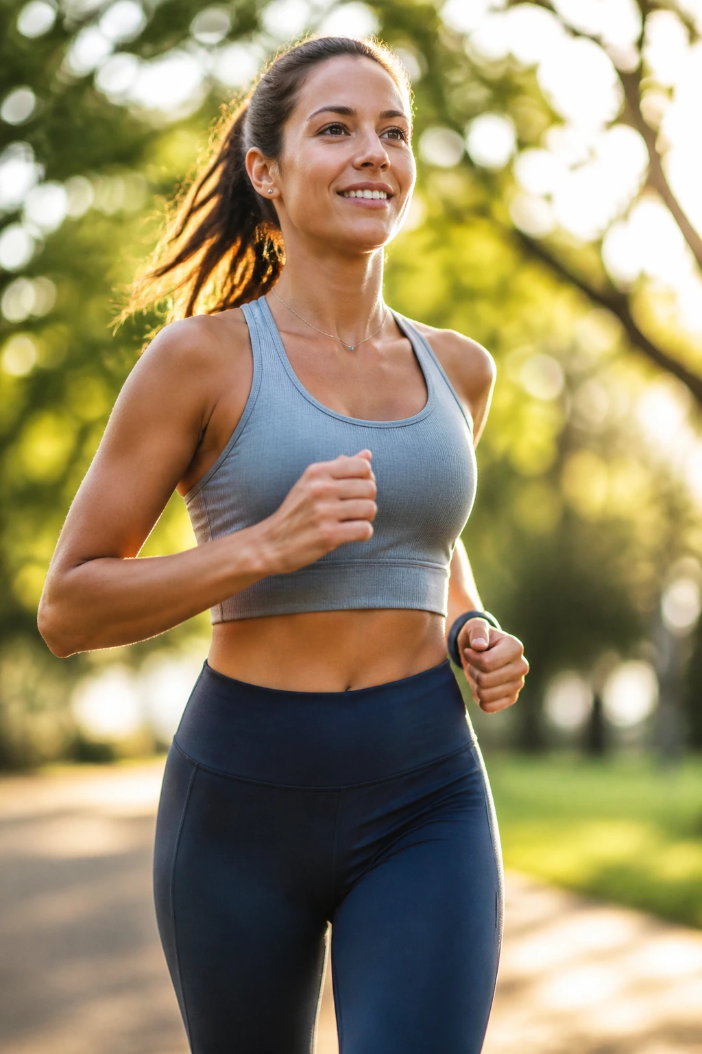 Close up of a real runner returning after a missed week in a sunlit park