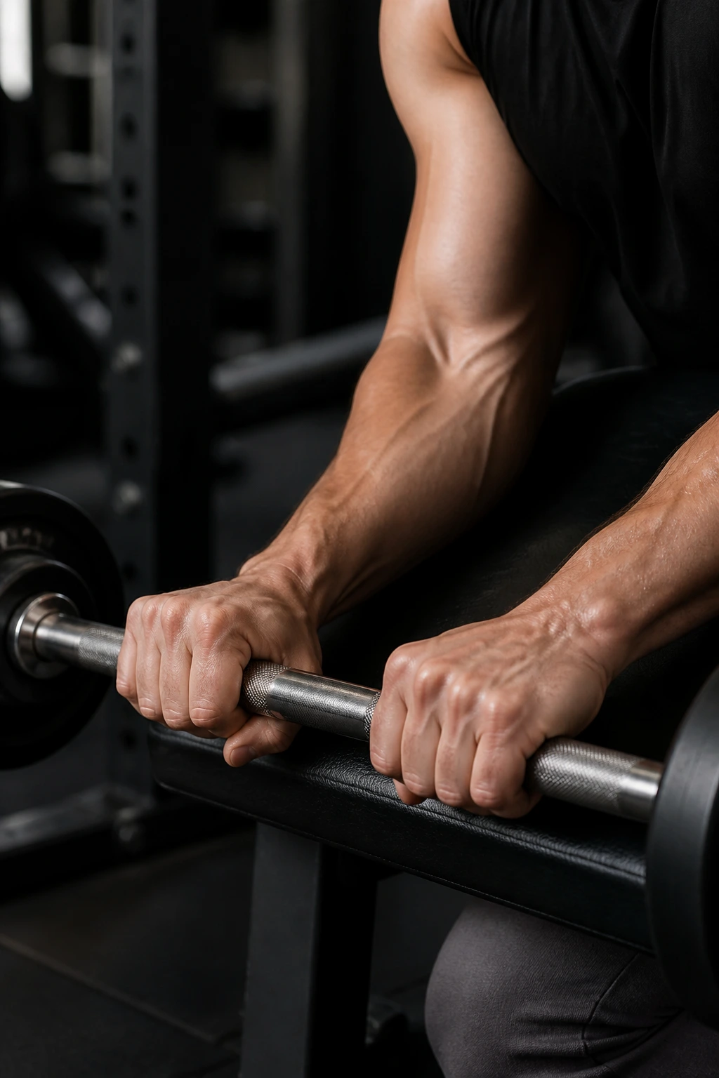 Forearms in reverse curls with pronated grip