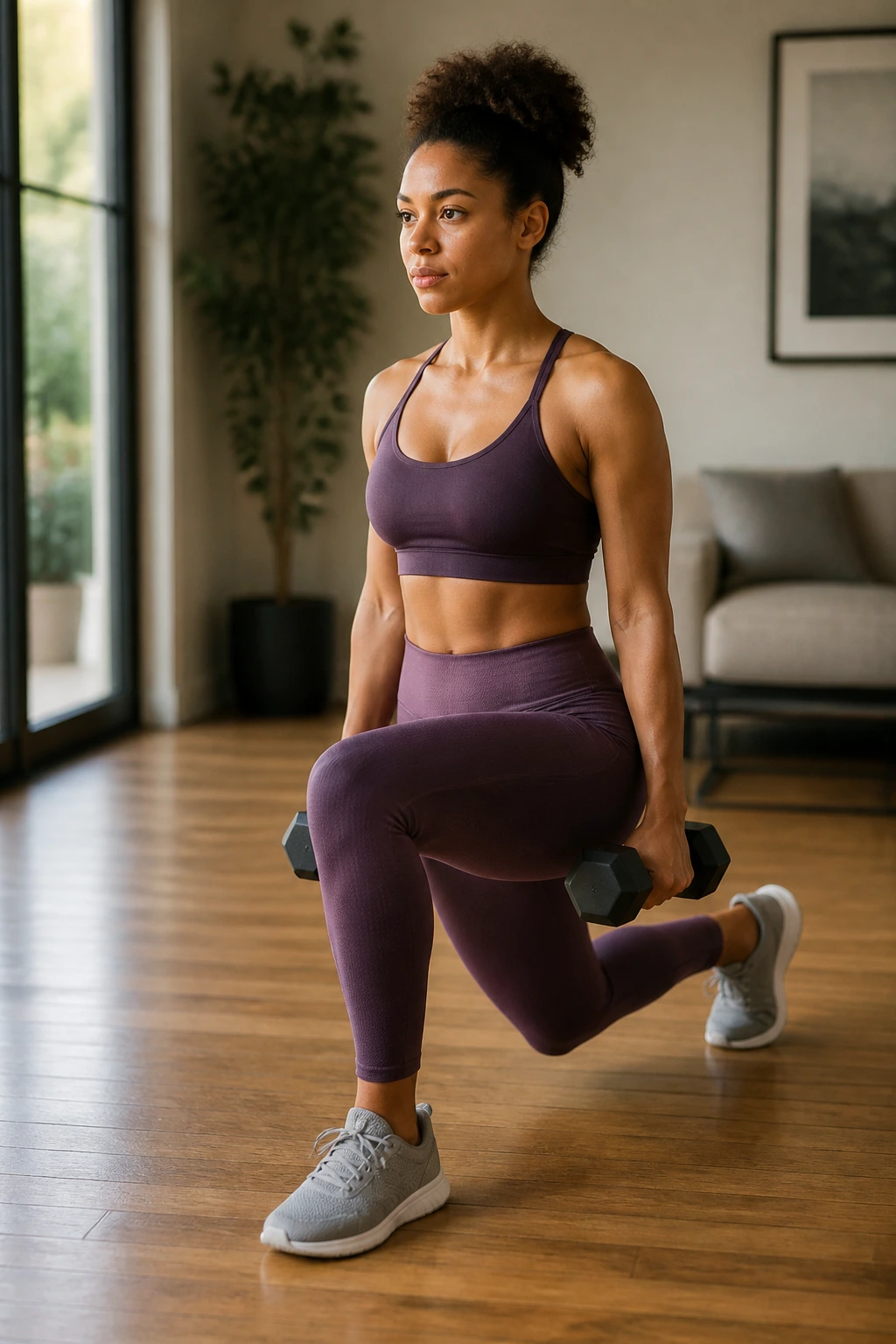 Person performing reverse lunge with dumbbells in a real-world gym setting