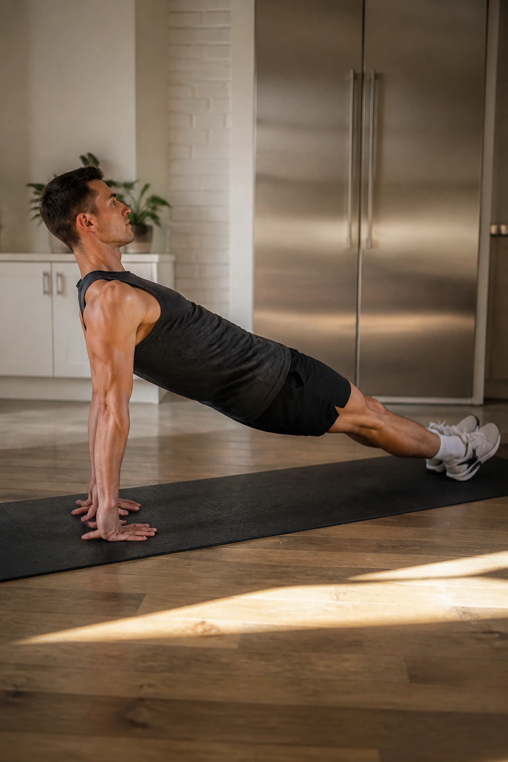 Person in reverse plank position showing a straight line from shoulders to heels.