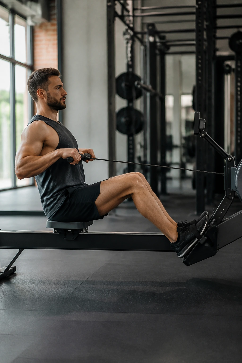 Person rowing on a rowing machine to illustrate a beginner plan