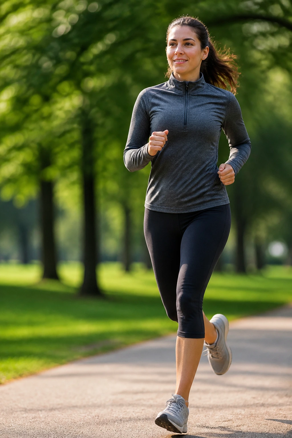 Woman running lightly in a park for beginner run-walk plan