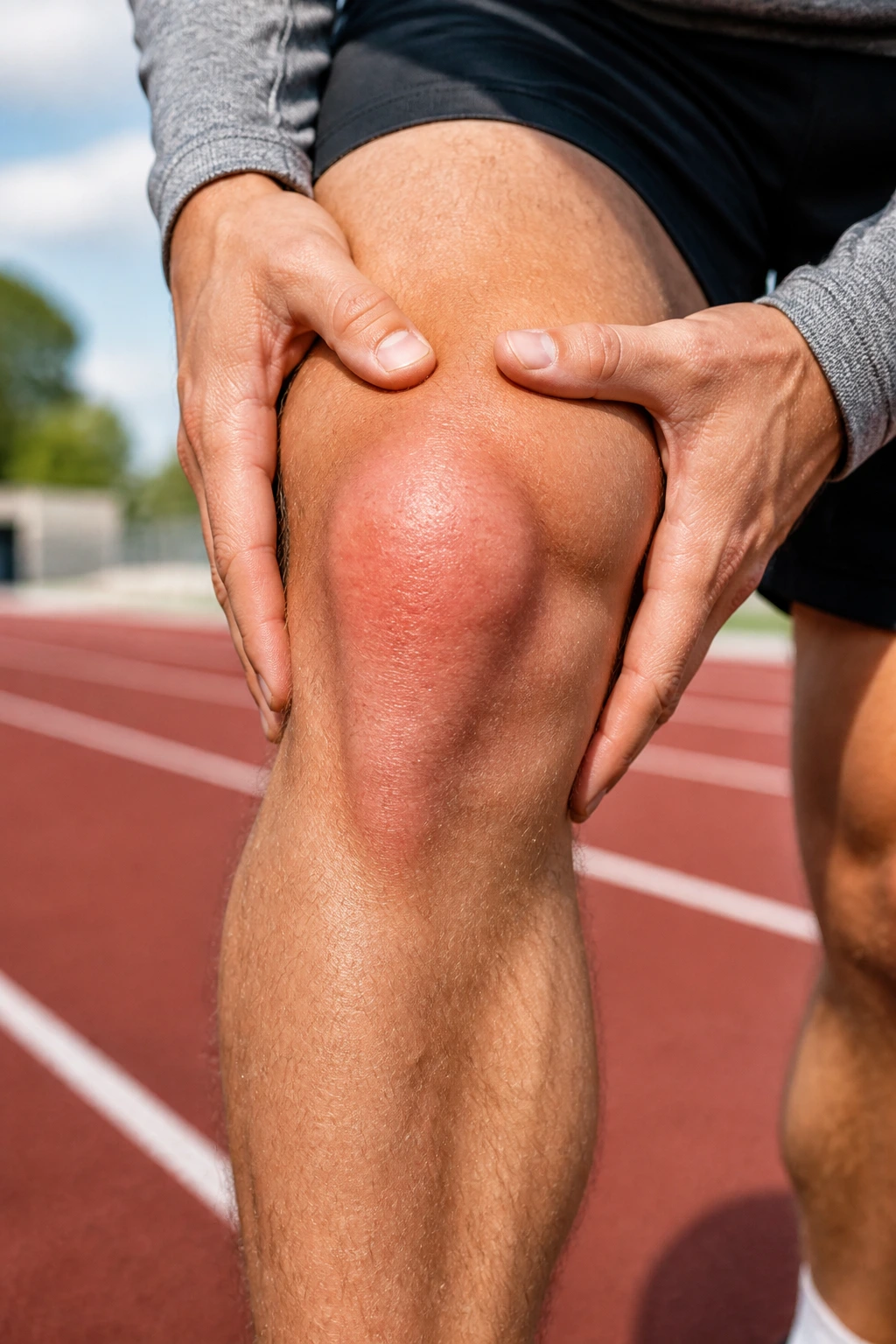 Knee close-up focusing on patella tracking in runner’s knee context