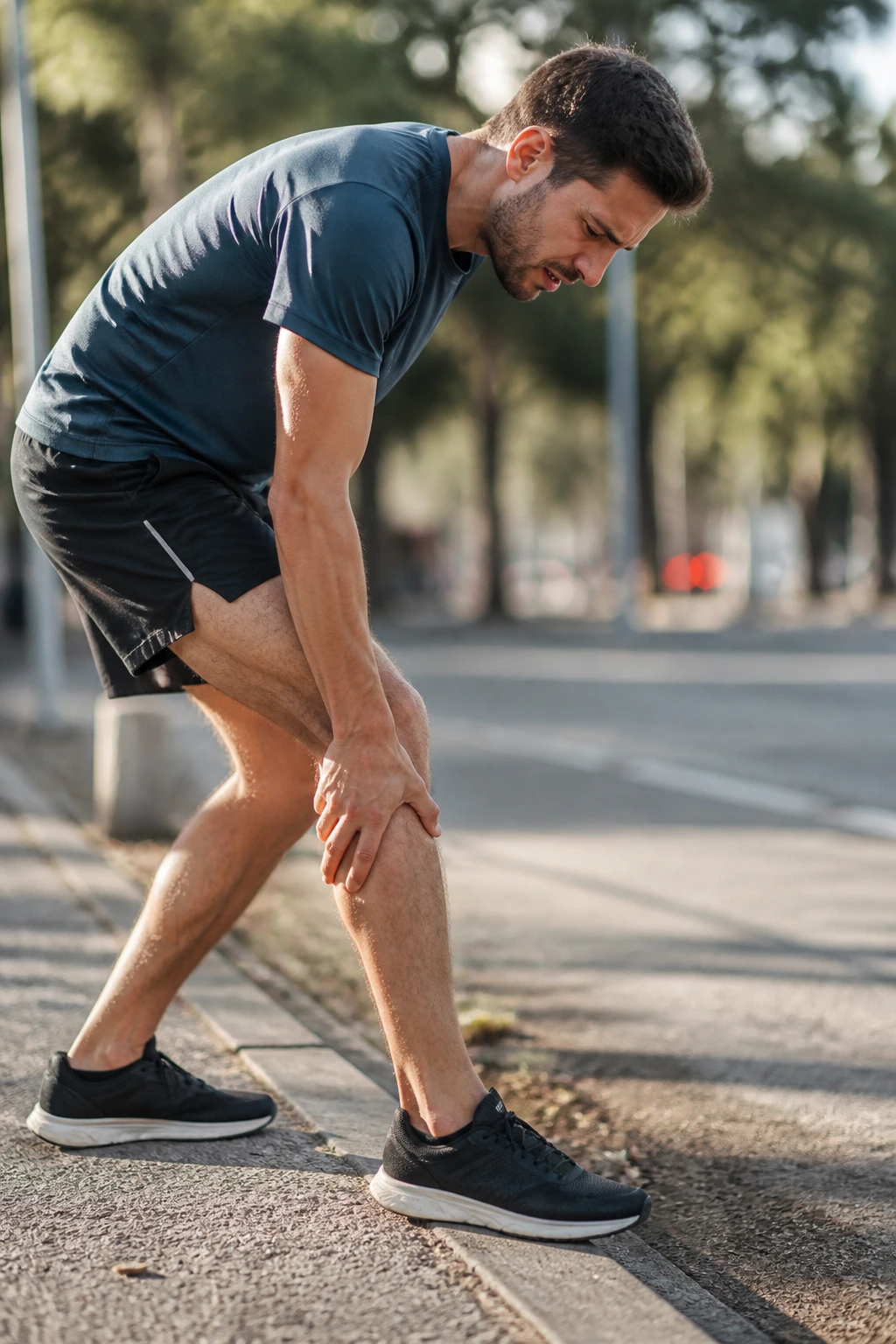 Runner pausing with hand on leg after pain changes stride