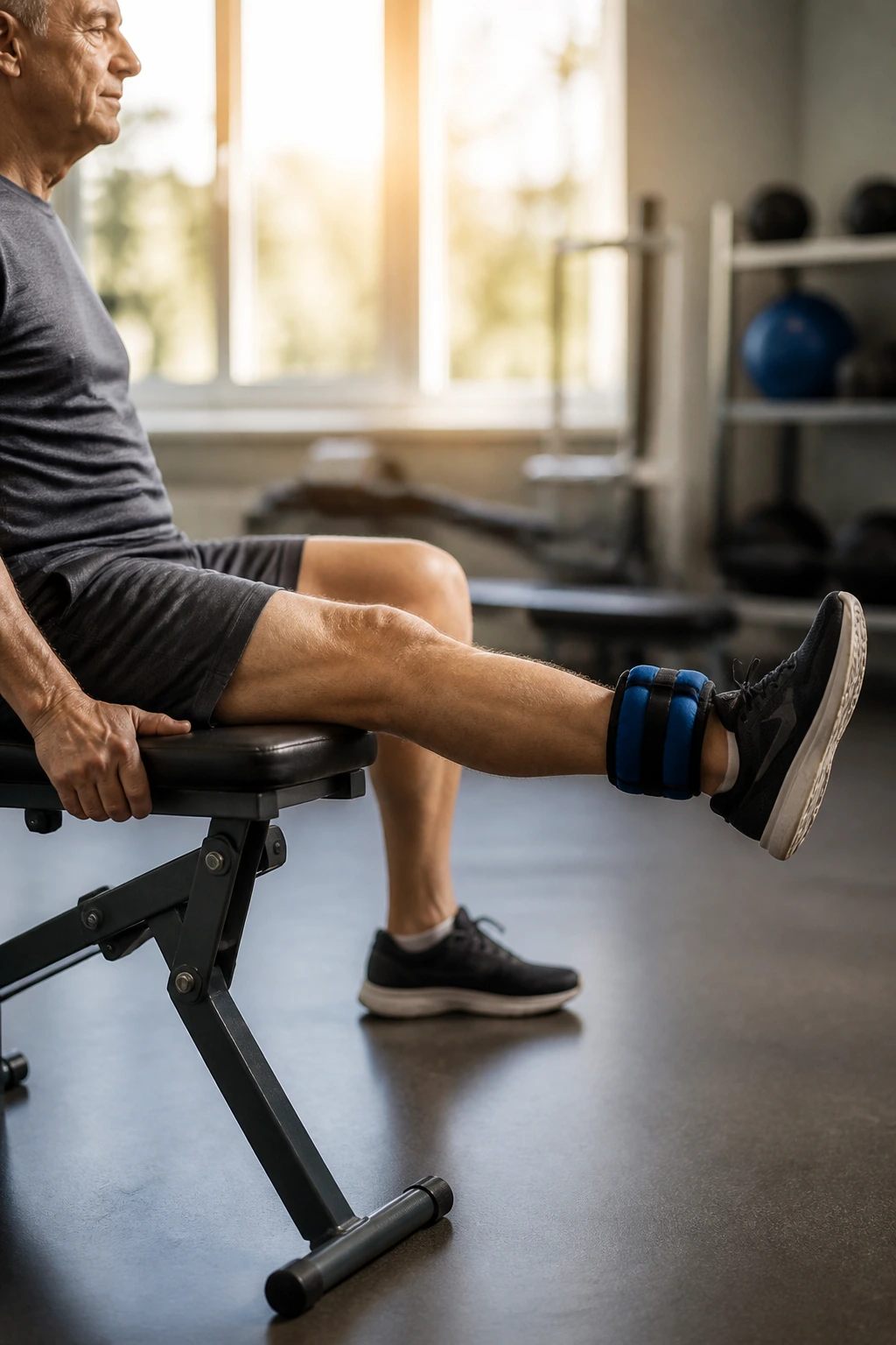 Leg extension exercise seated with ankle weight