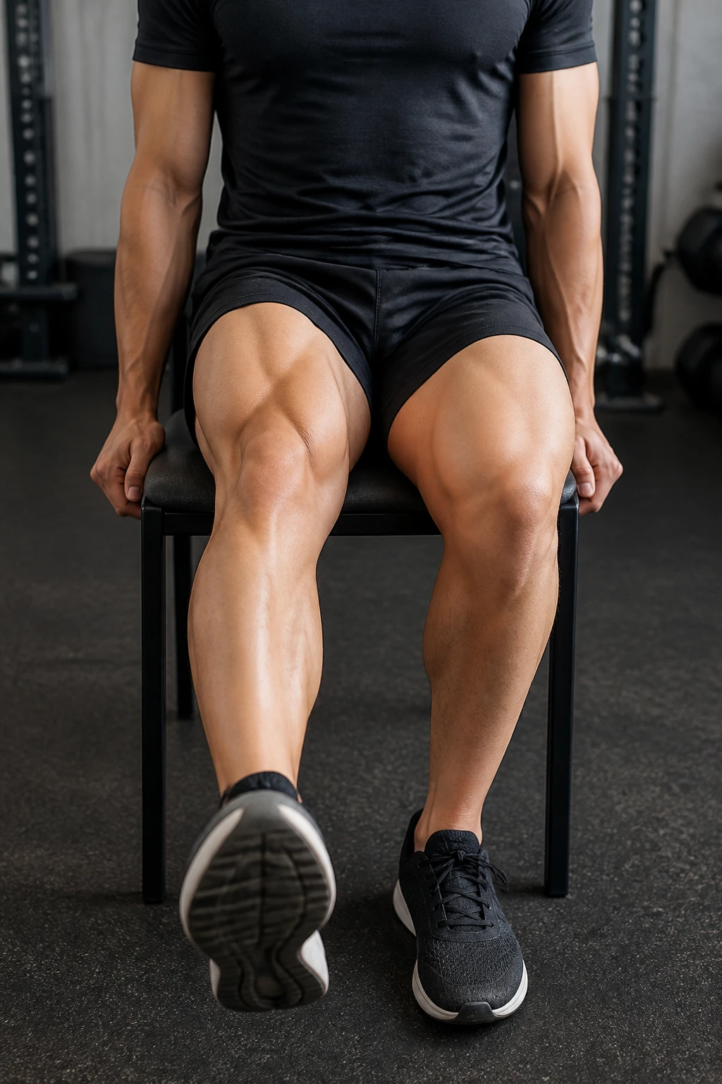 Person performing seated leg extension isometric hold