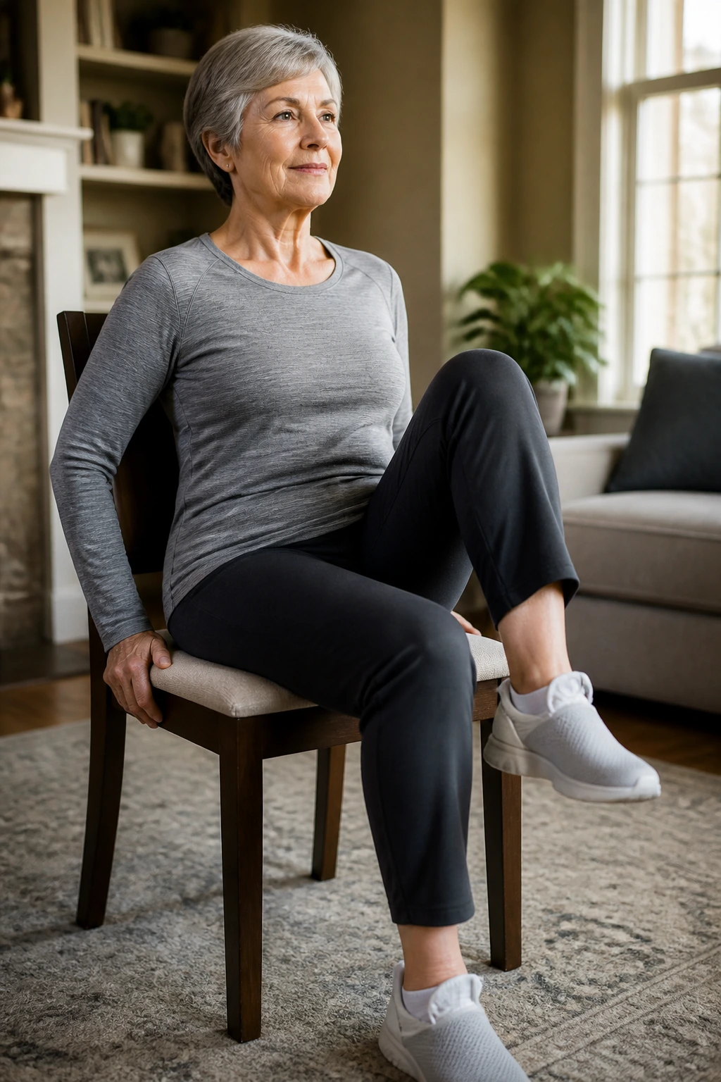 Older adult seated and marching knees lifts in chair