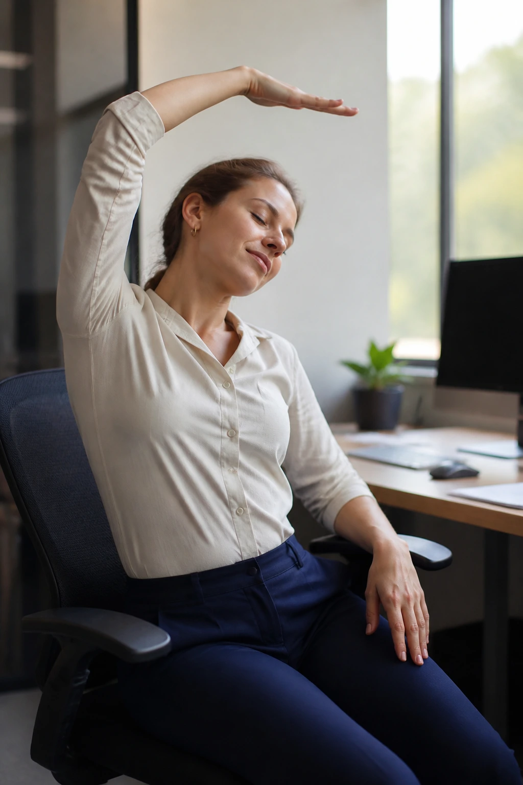 Person performing Seated Side Bend in an office chair