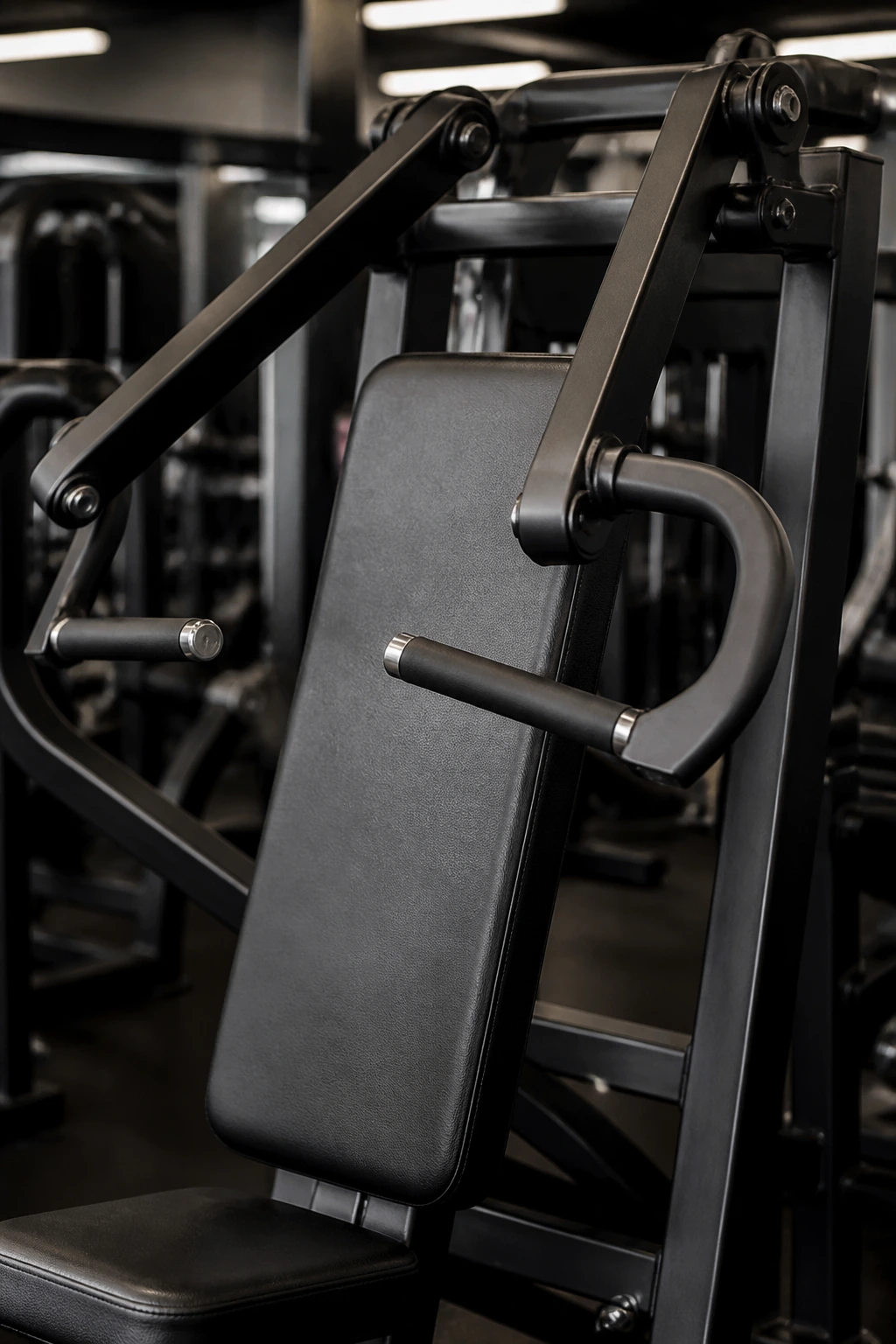 Close-up of Shoulder Press Machine handles and backrest in a gym