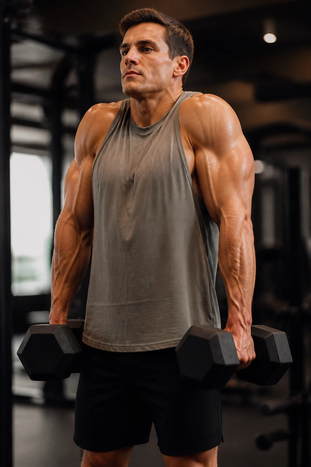 Dumbbell shrug demonstrating vertical shoulder elevation