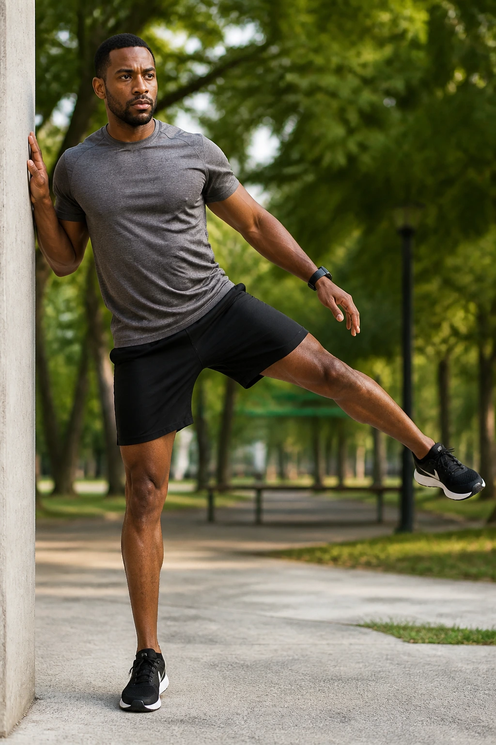 Person performing side-to-side leg swings in front of a wall