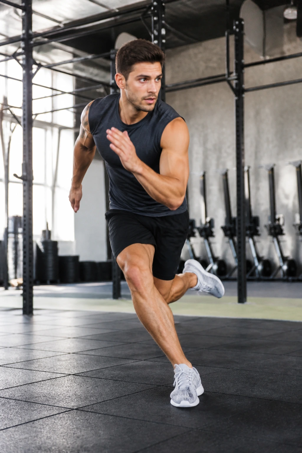 Athlete performing skater hop for lateral power warm-up