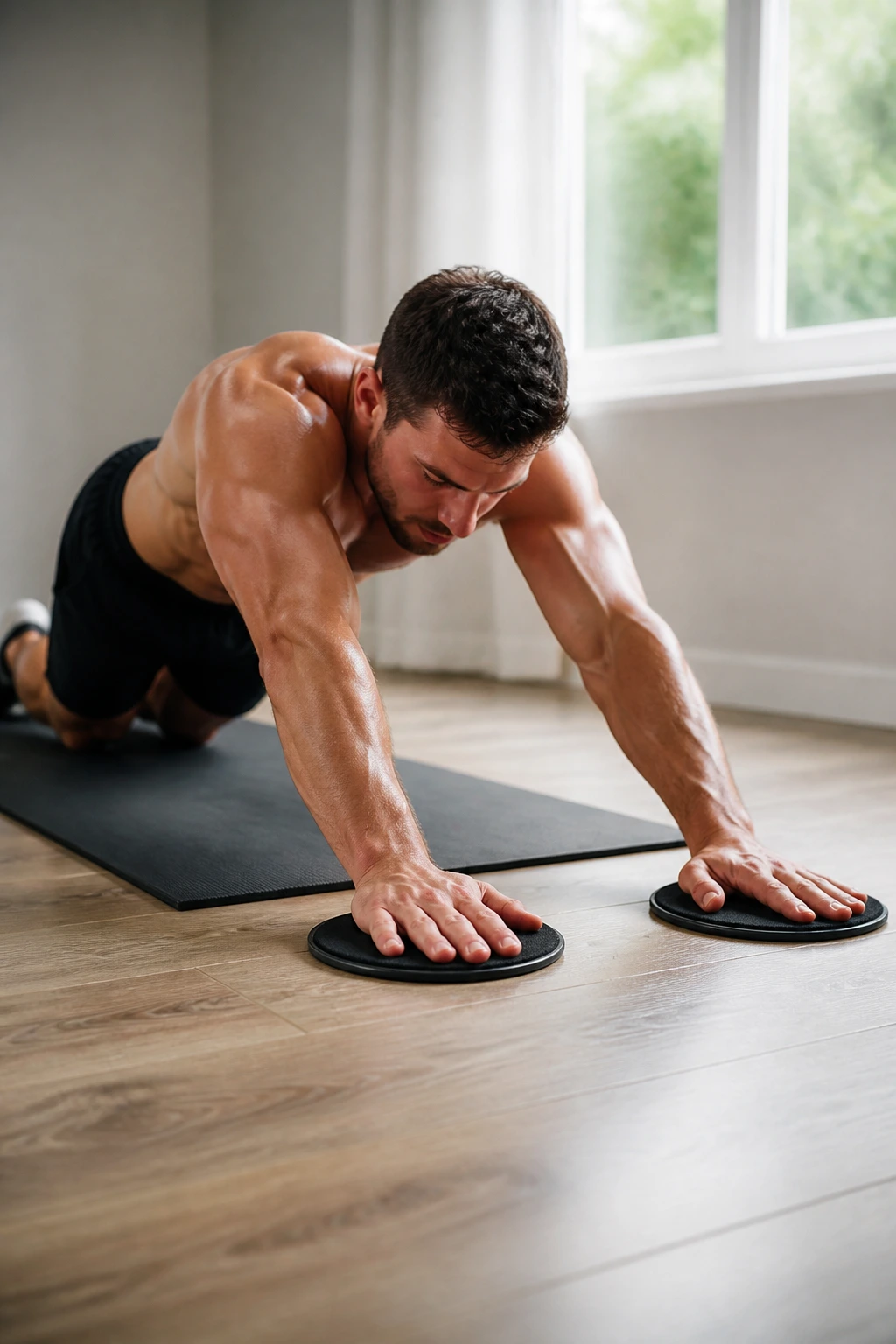 Person performing slider ab rollout focusing on core engagement