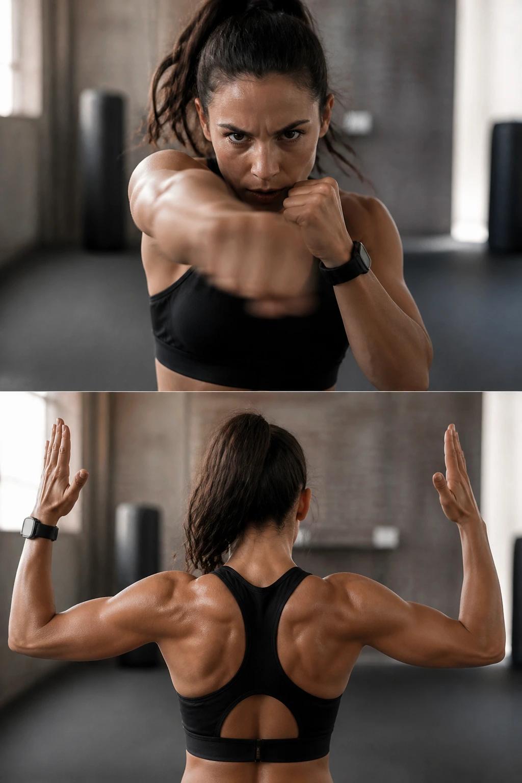 Close-up of rapid speed punches in a boxing stance