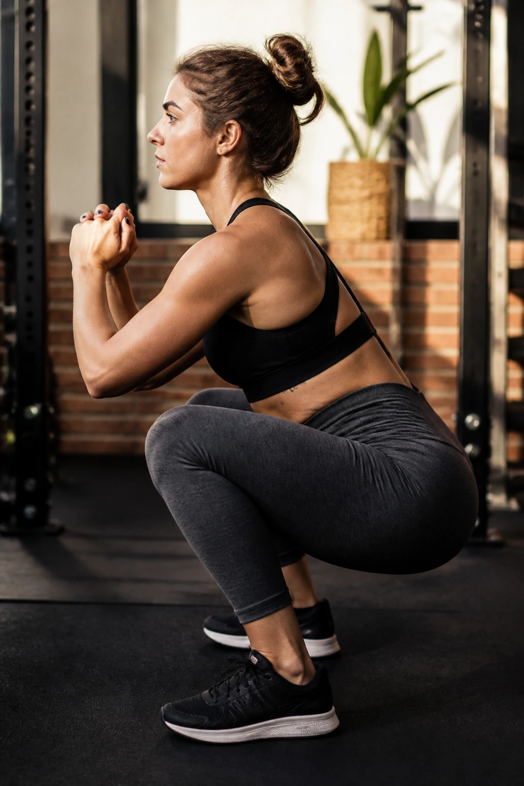Deep squat showing extensive hip and ankle mobility