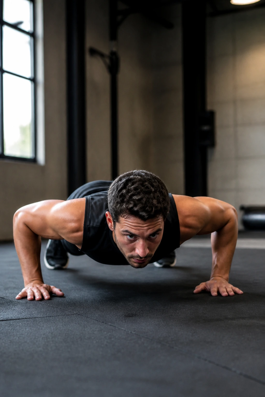 Person performing squat thrusts on a gym mat