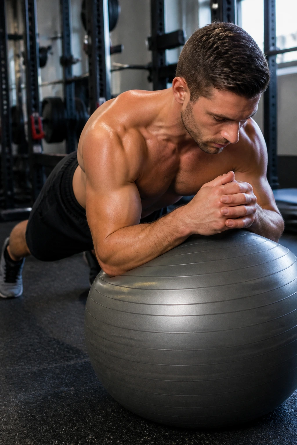 Person on stability ball performing stir-the-pot plank