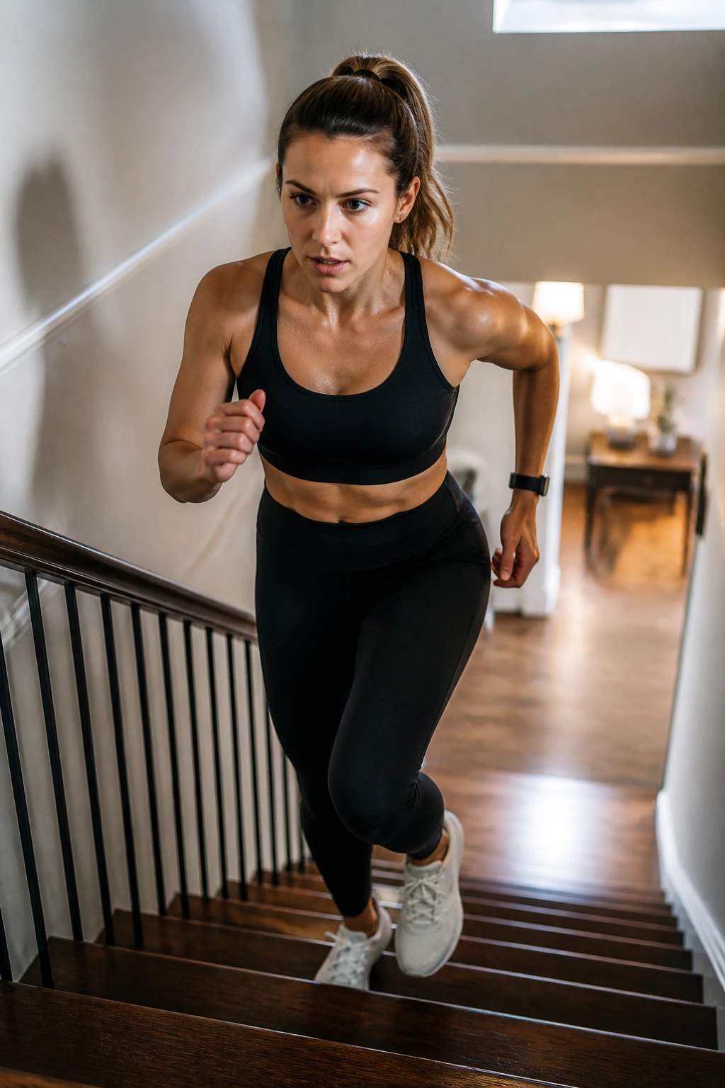 Person using stairs for power sets in home