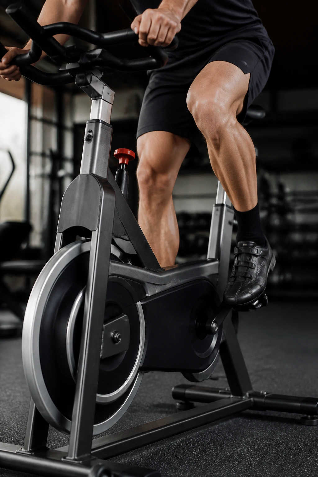 Person on stationary bike in gym for beginner conditioning plan