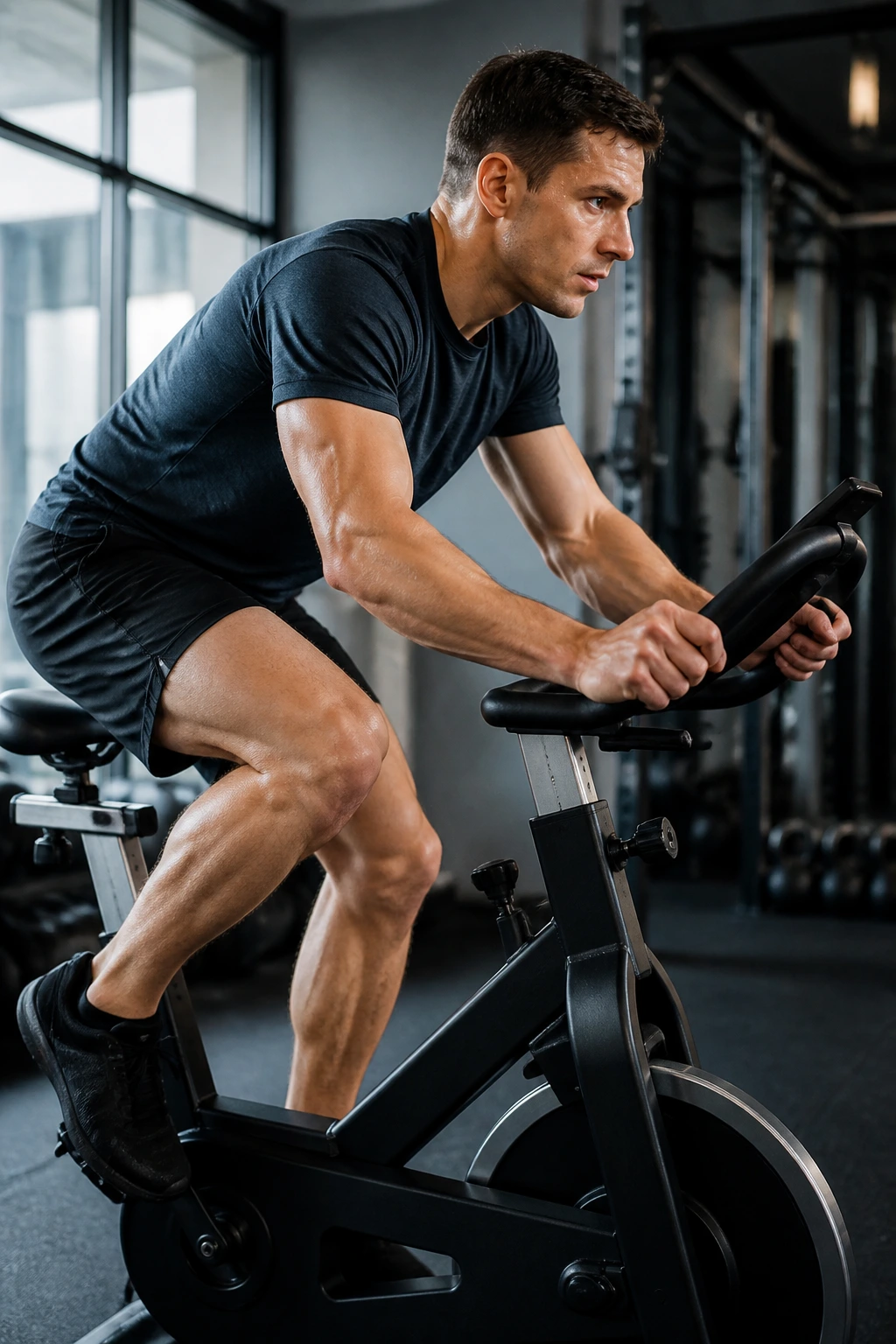 Real person performing intervals on a stationary bike
