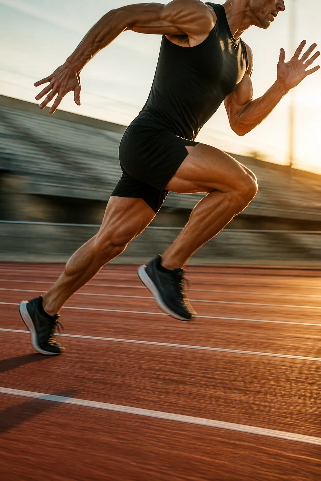 Athlete sprinting on outdoor track during Tabata drill
