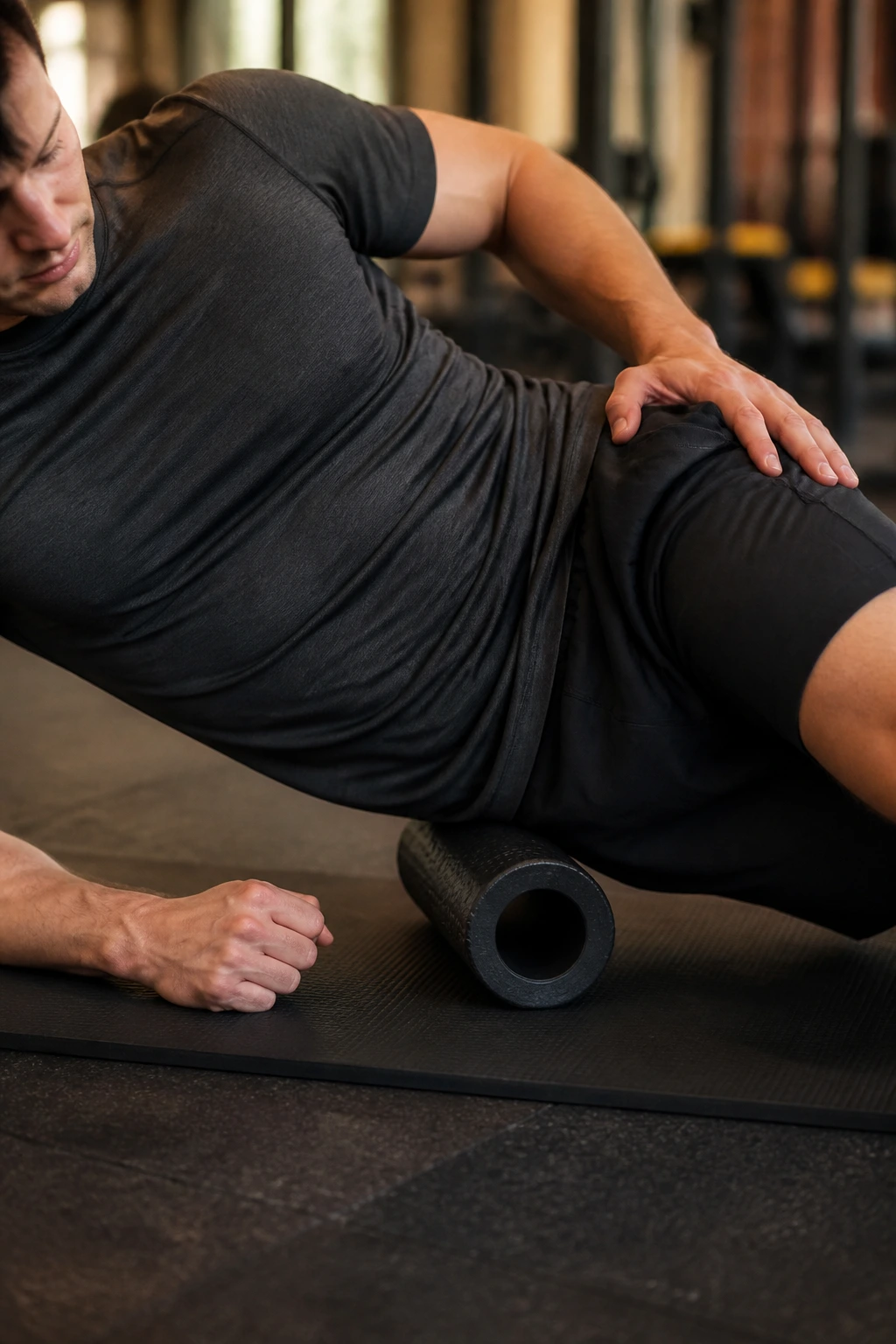 TFL foam rolling under the outer hip while side-lying