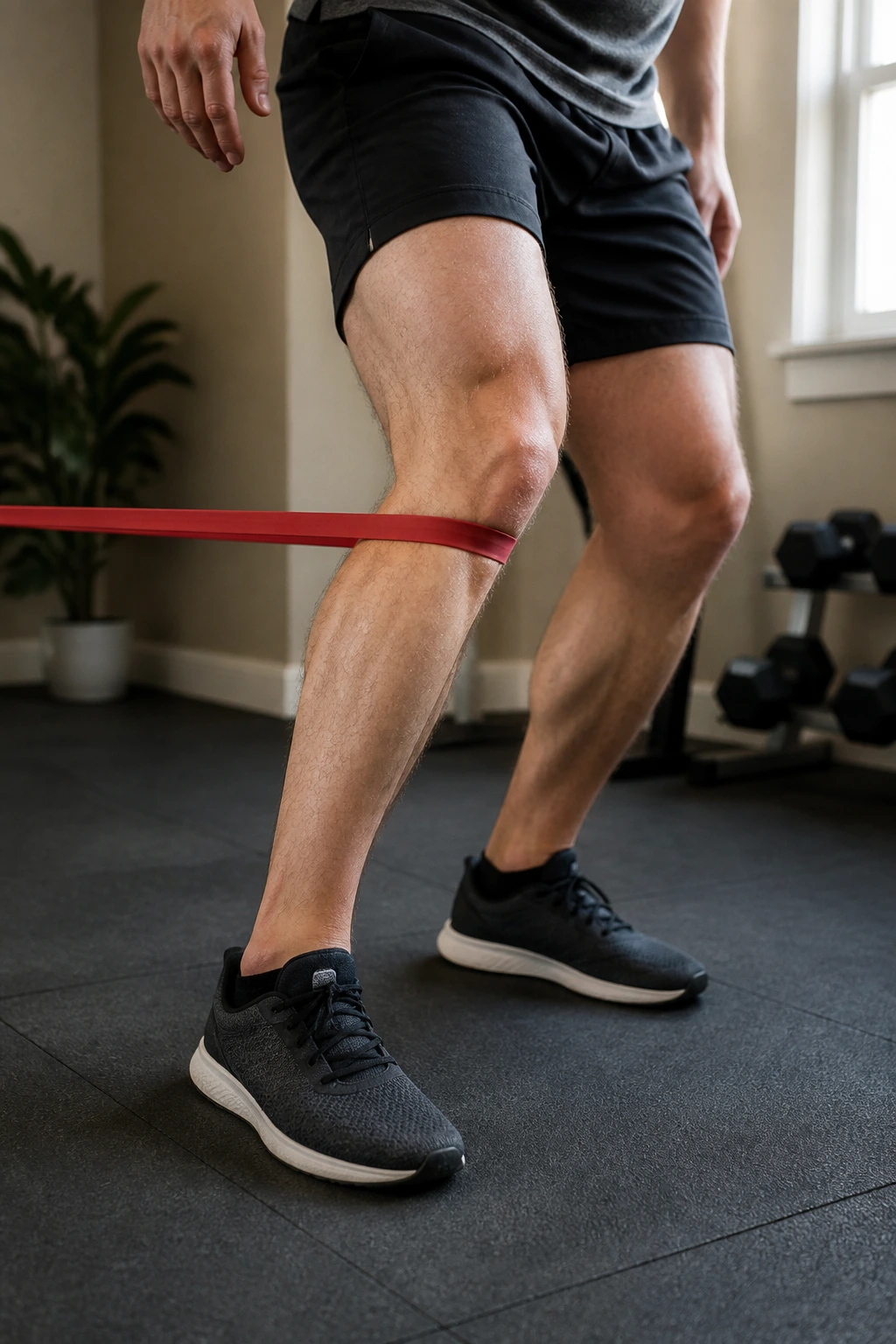 Knee extension with resistance band during TKE exercise