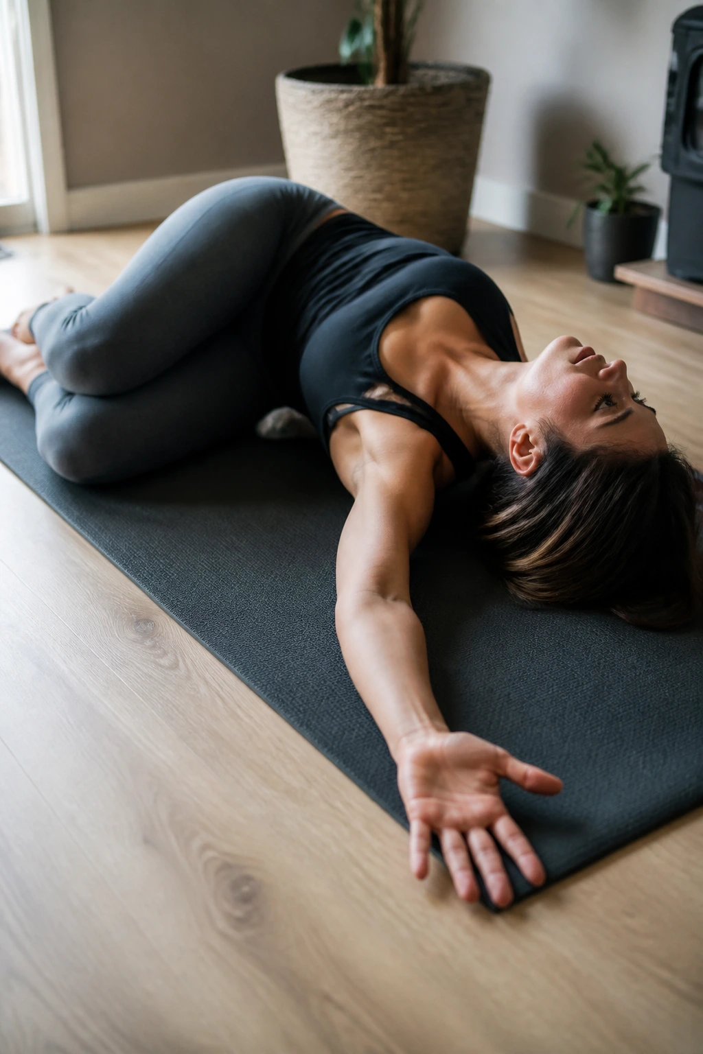 Side-lying open book rotation focusing on thoracic spine mobility.