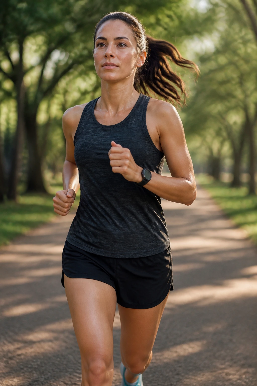 Portrait of a real runner on a park path during a relaxed three-run week