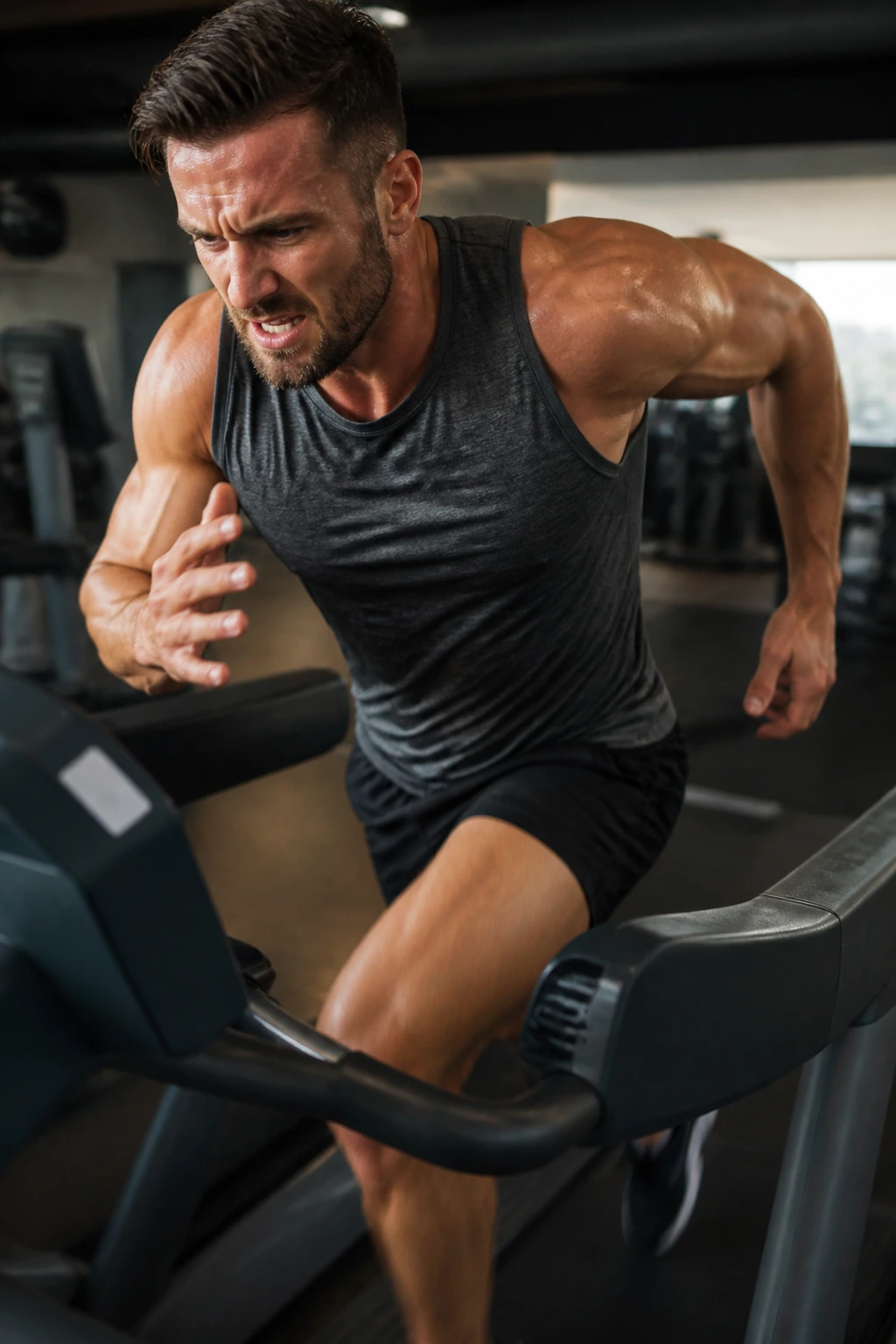 Athlete pushing near lactate threshold on treadmill