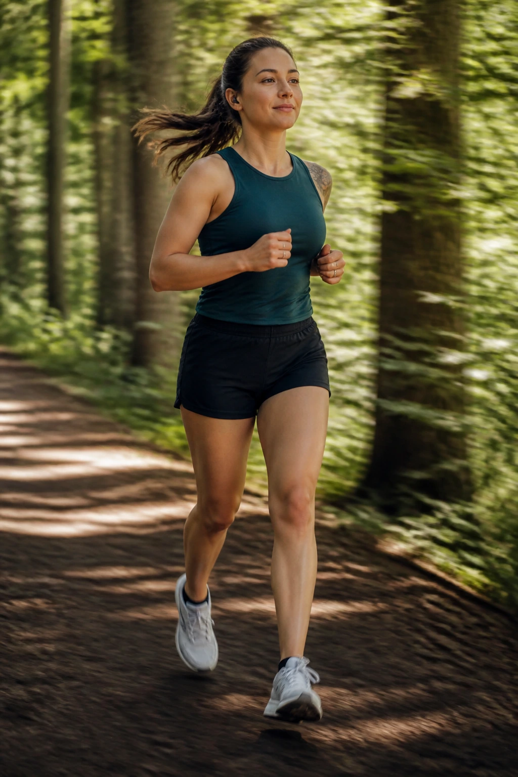 Real person moving steadily on a nature trail, time-on-feet plan