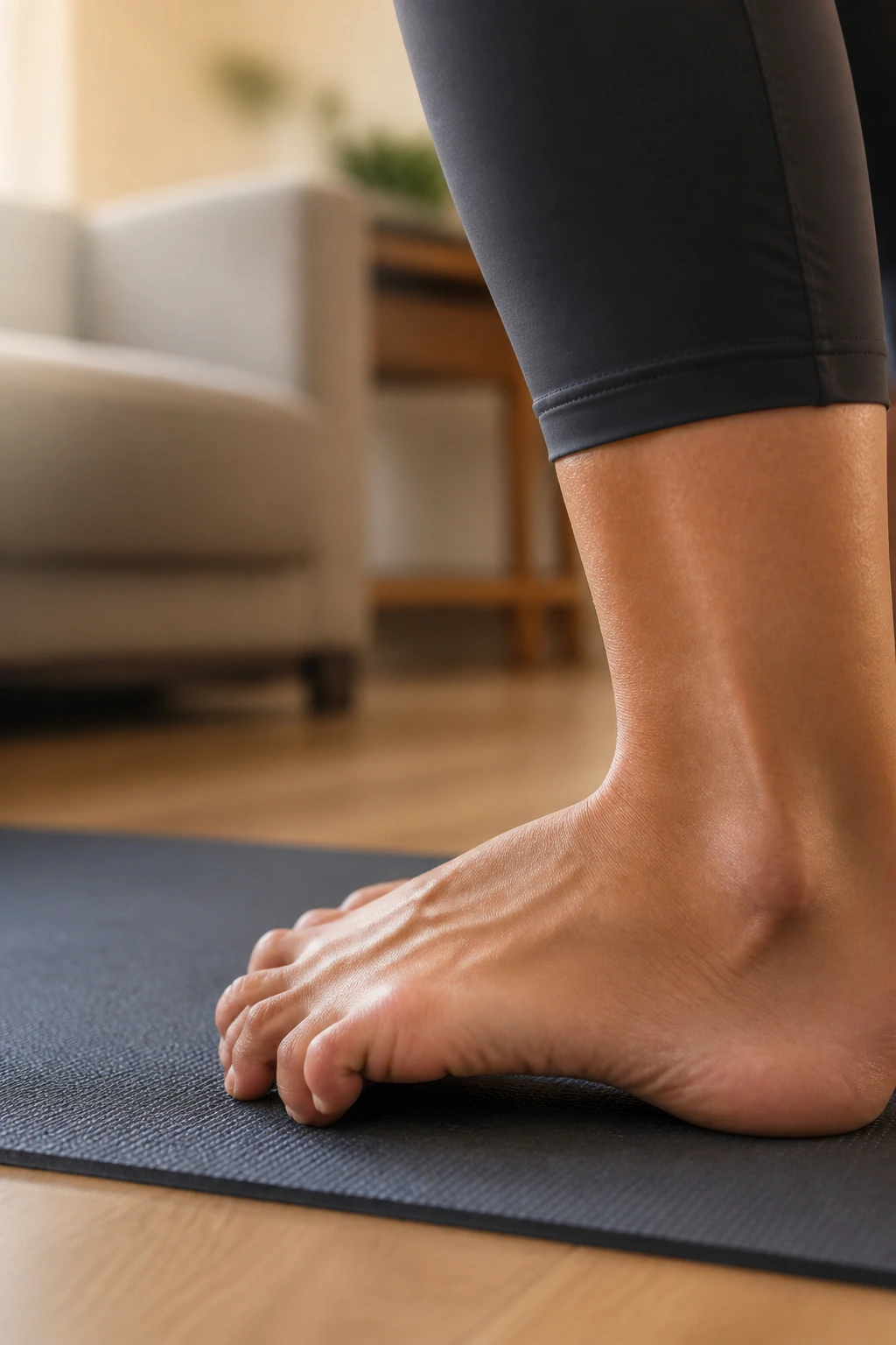 Feet in toe extension stretch kneeling on floor