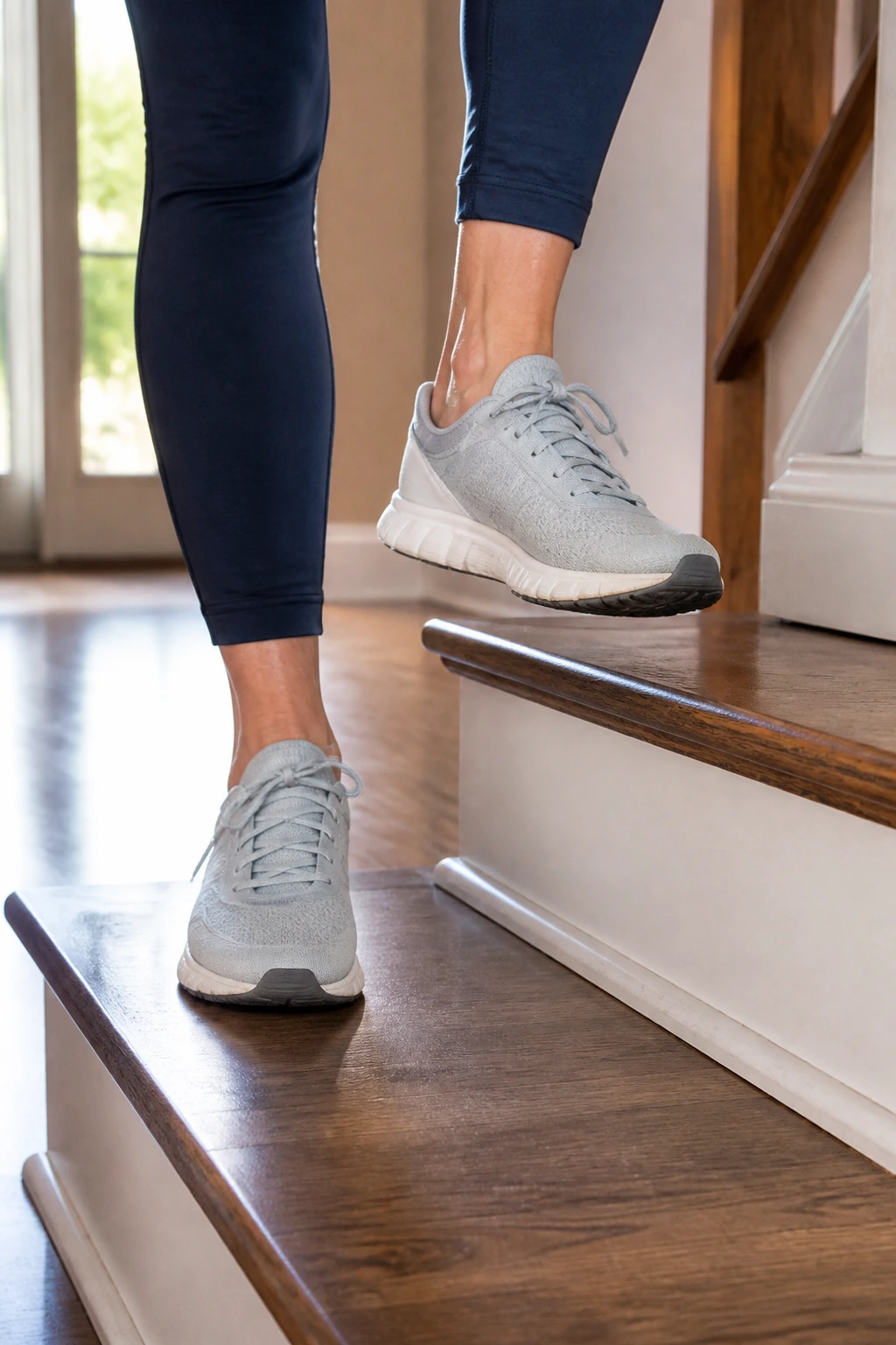 Senior feet tapping on a low step for cardio and coordination