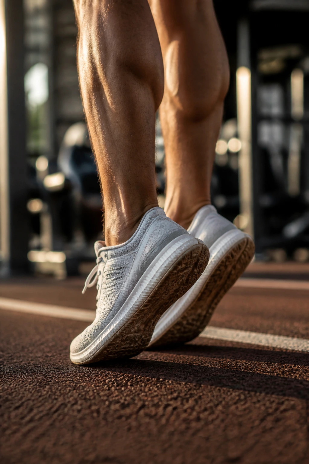 Close-up of feet and calves on the balls of the feet during toe walks.