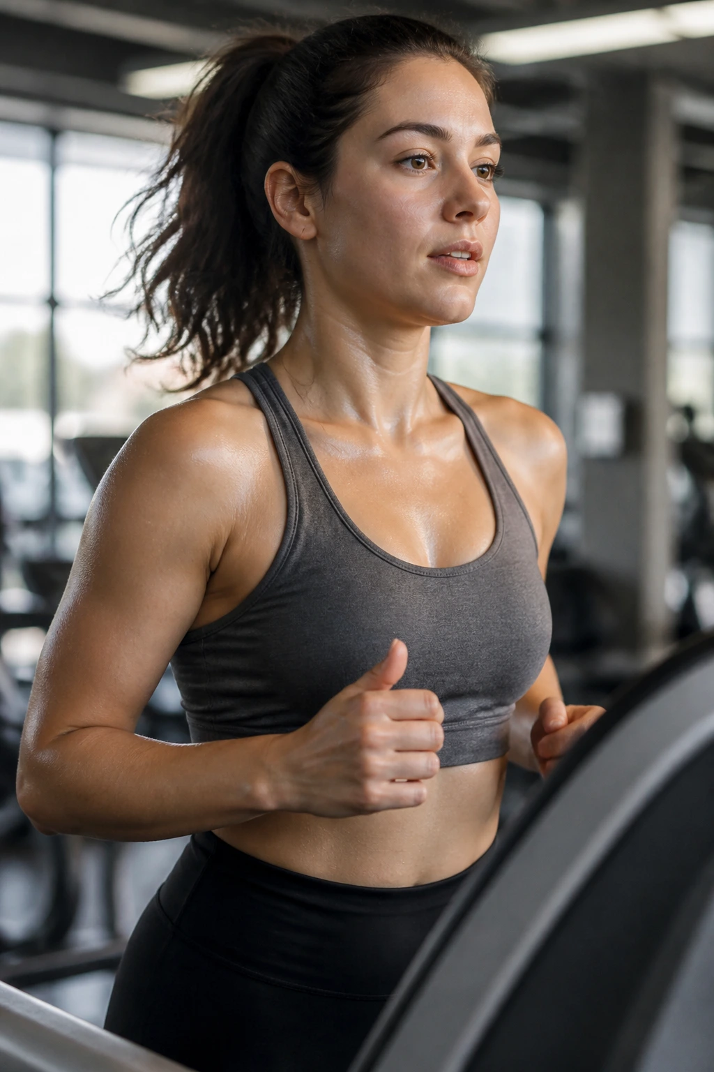 Portrait of a runner on a treadmill during a 15-minute continuous run