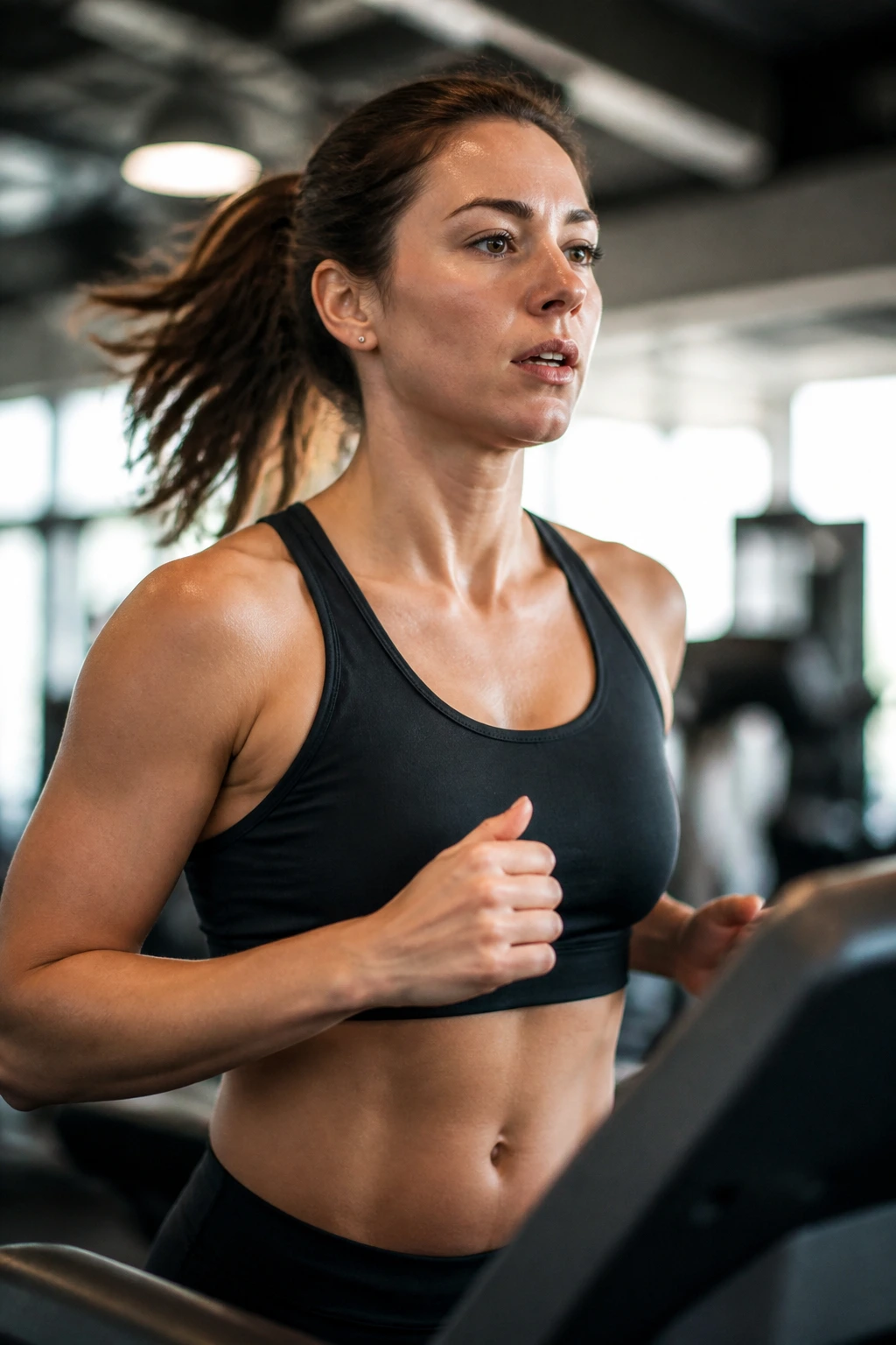 Close-up of a runner on a treadmill performing fartlek pacing