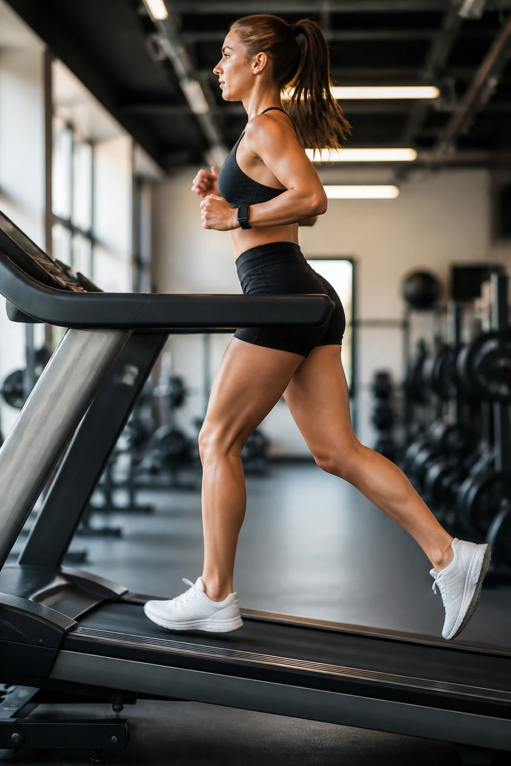 Runner on treadmill incline repeats in gym