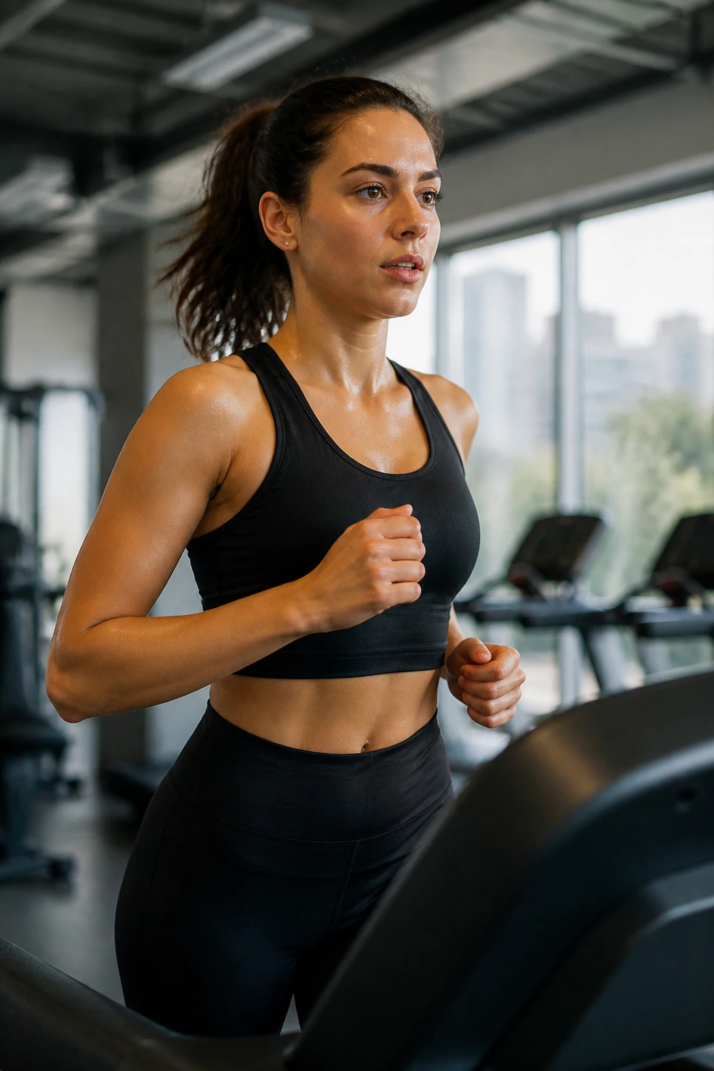 Person performs interval treadmill workout in gym
