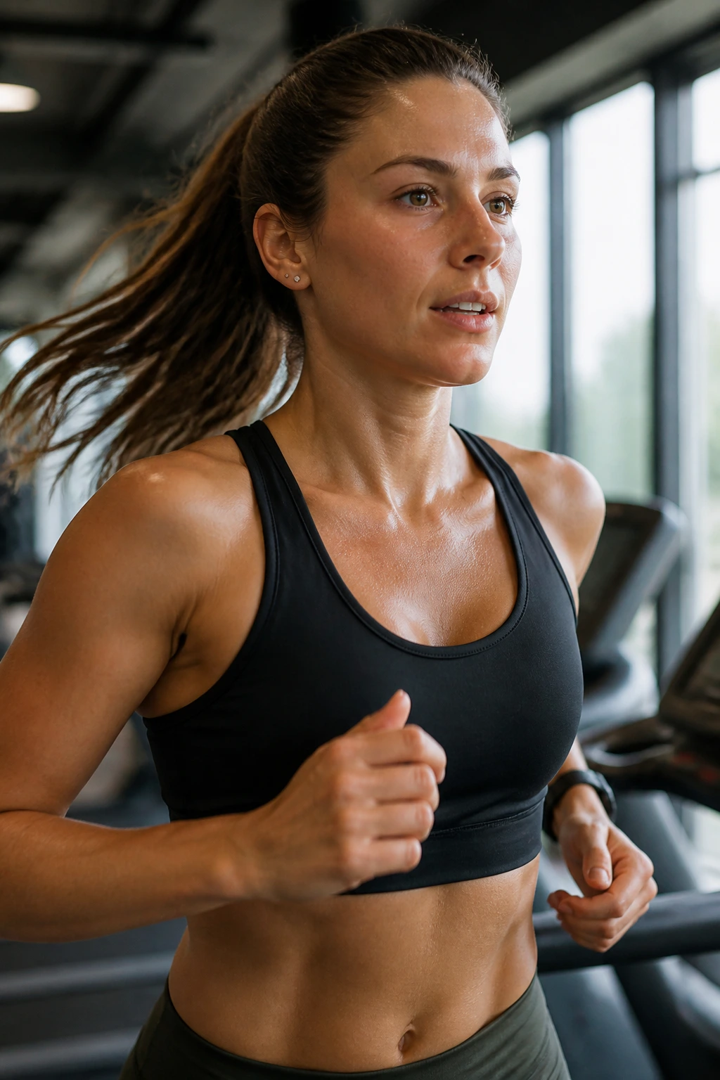Close-up of a person running on a treadmill during the 30-Second Jog Reset