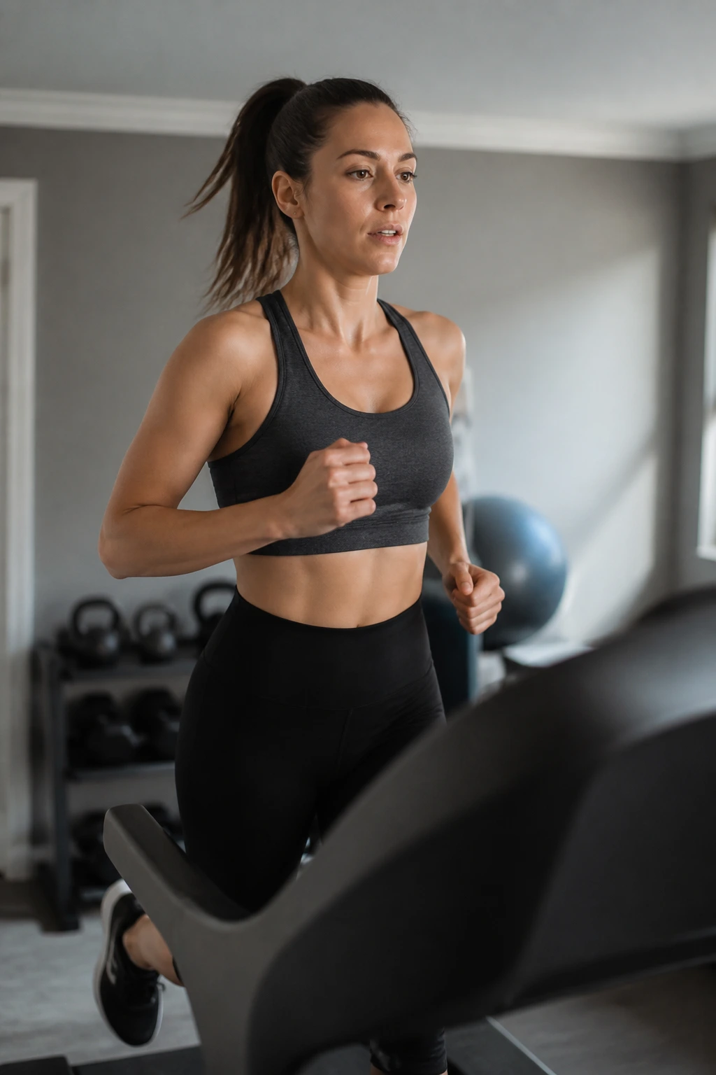 Person on treadmill performing interval-style 30-minute workout