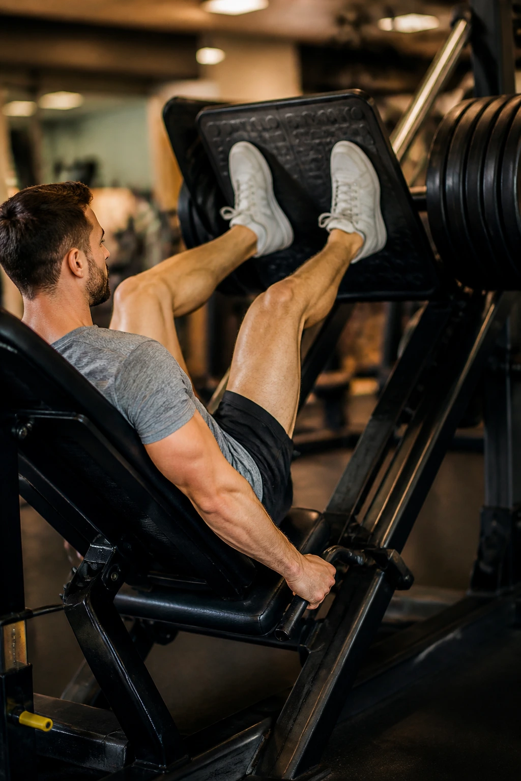 Person using leg press in gym as part of Two-Day Gym Habit Builder