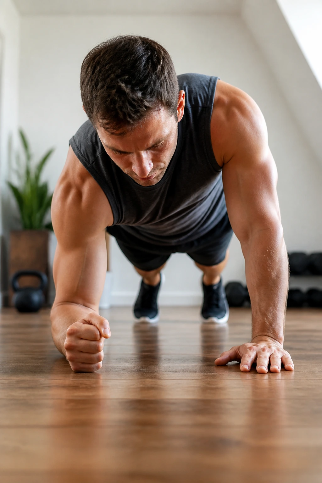 Person performing up-down planks with controlled hip movement on a mat