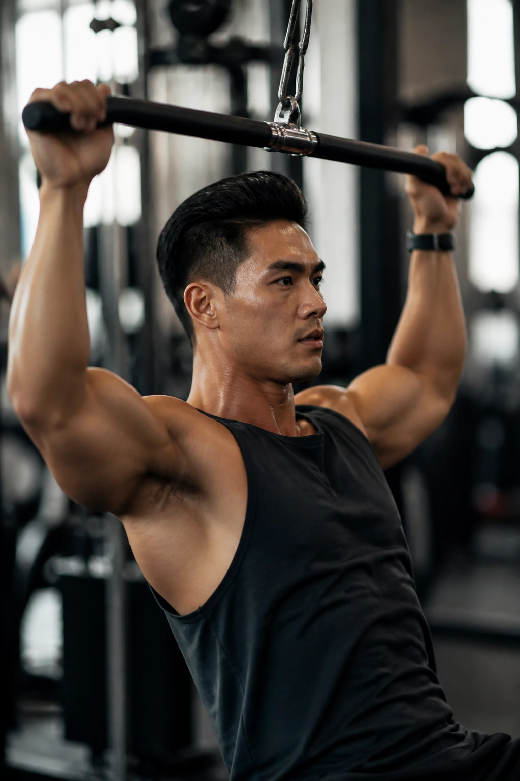Person in gym showing upper-body push-pull focus