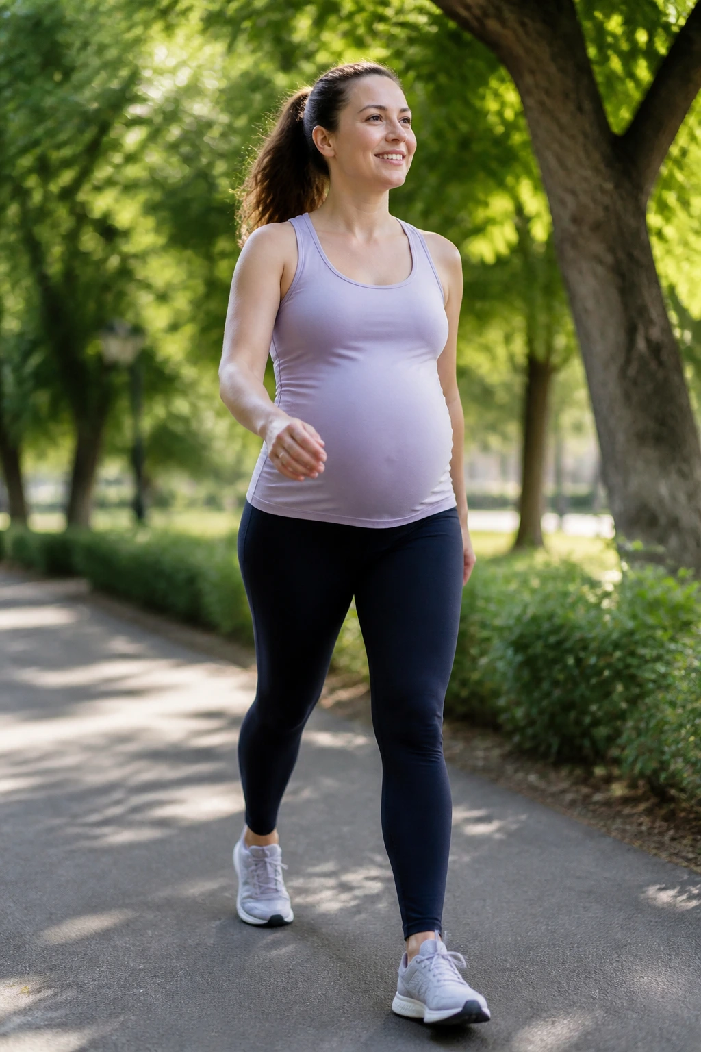 Medium shot of a person walking outdoors during intervals in a park